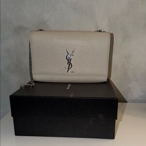 Yves Saint Laurent Beige Crossbody Bag with Silver Chain